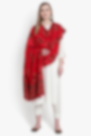 Red Fine Wool Shawl by Mizash