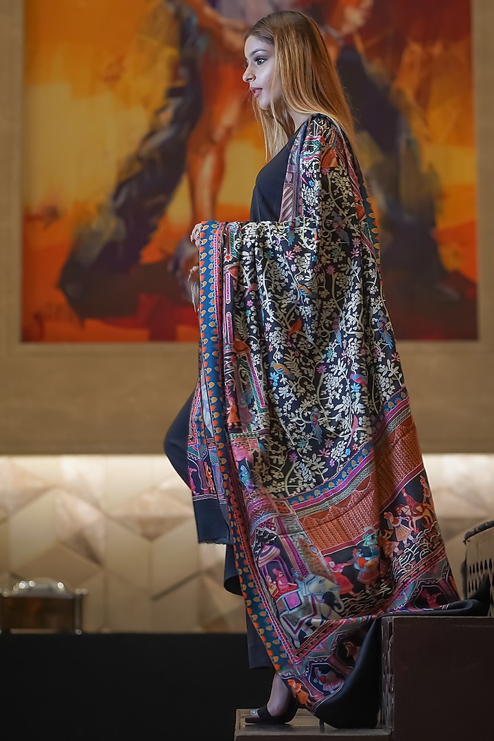 Black Pashmina Wool Shawl by Mizash