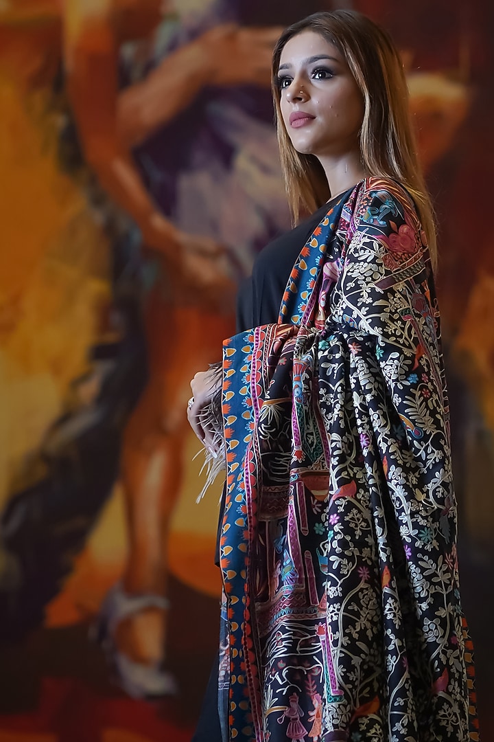Black Pashmina Wool Shawl by Mizash at Pernia's Pop Up Shop