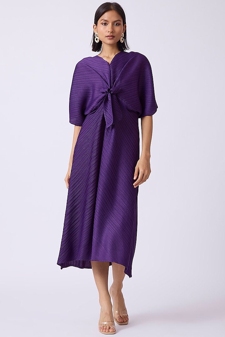 Purple Polyester A-Line Midi Dress by Scarlet Sage