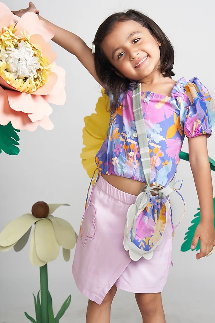 Purple Organic Cotton Printed Crop Top For Girls by Miko Lolo at Pernia's Pop Up Shop