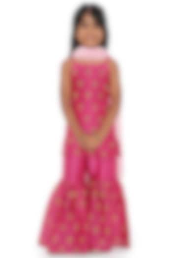 Rani Pink Cotton Silk Chanderi Handblock Printed Sharara set by Miko Lolo at Pernia's Pop Up Shop