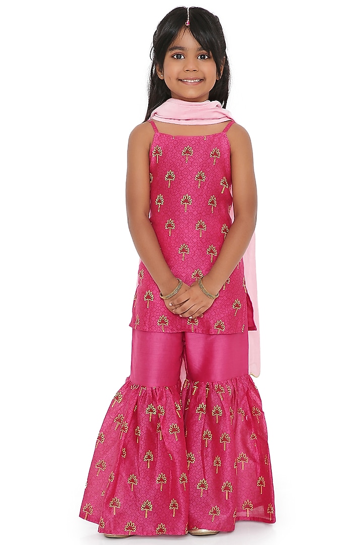 Rani Pink Cotton Silk Chanderi Handblock Printed Sharara set by Miko Lolo at Pernia's Pop Up Shop