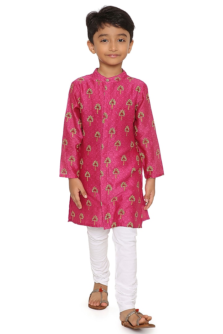 Light Pink Cotton Silk Chanderi Zari Embroidered Jacket Set For Boys by Miko Lolo at Pernia's Pop Up Shop