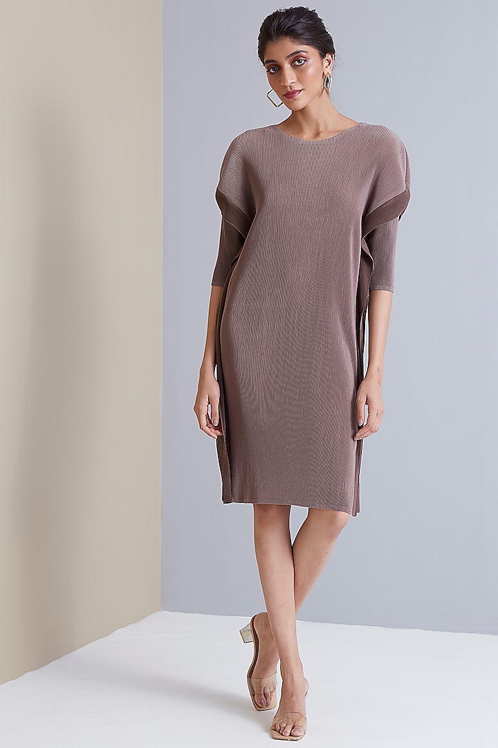 Taupe Polyester Dress by Scarlet Sage