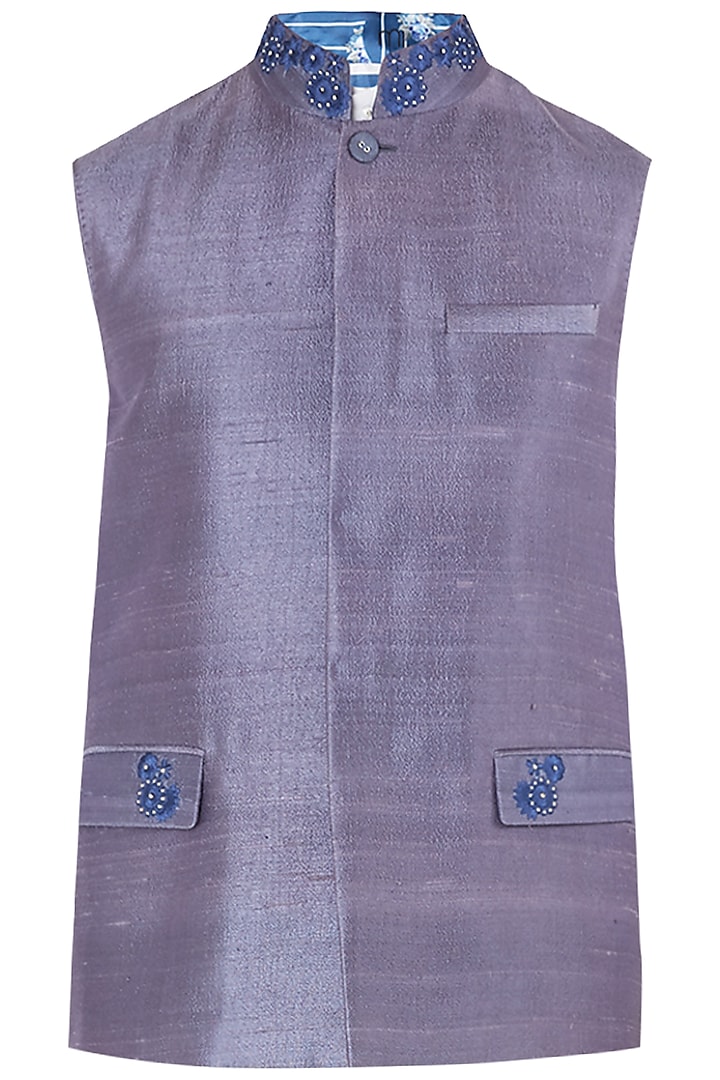 Purple Embroidered Waistcoat by Mitesh Lodha