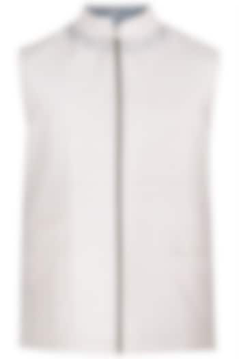 Light Grey Embroidered Zipper Waistcoat by Mitesh Lodha
