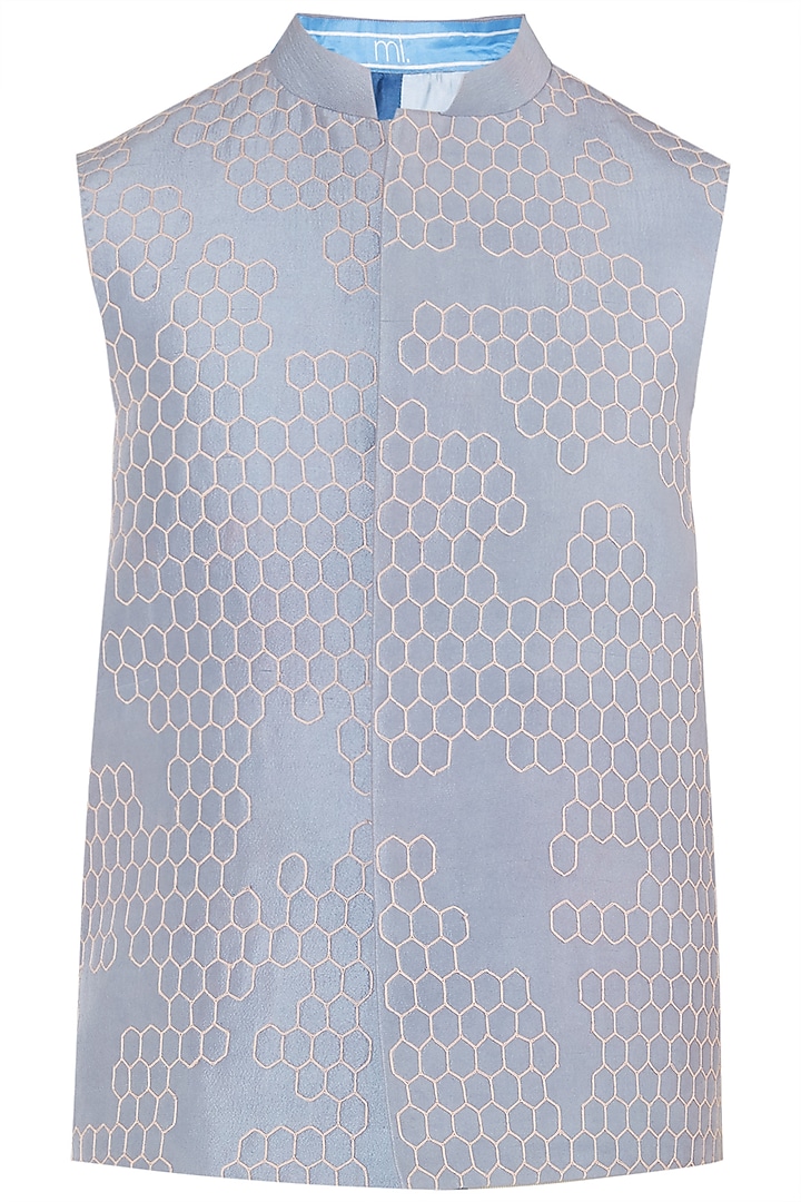 Mauve Honeycomb Embroidered Waistcoat by Mitesh Lodha