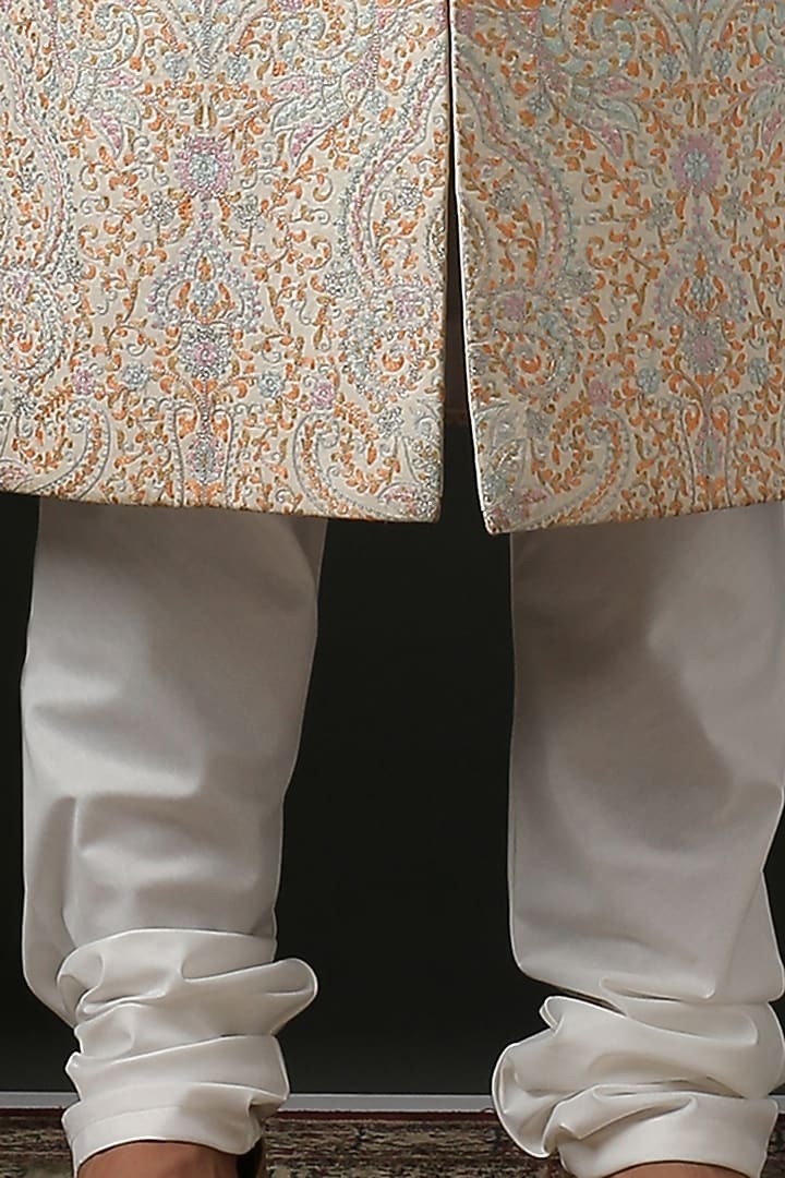 Peach Groom Sherwani Set With Hand Embroidery by Minaki Men at Pernia's Pop Up Shop