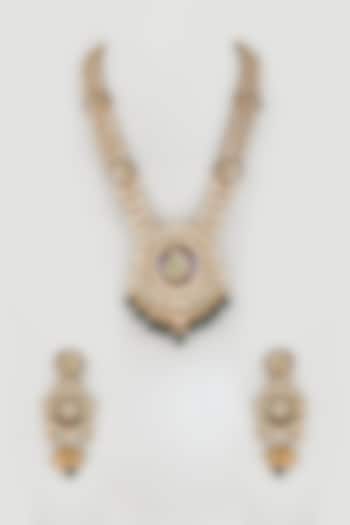 Gold Plated Kundan Polki Handcrafted Meenakari Necklace Set by Minaki