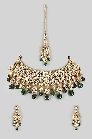 Gold Plated Kundan Polki Necklace Set by Minaki