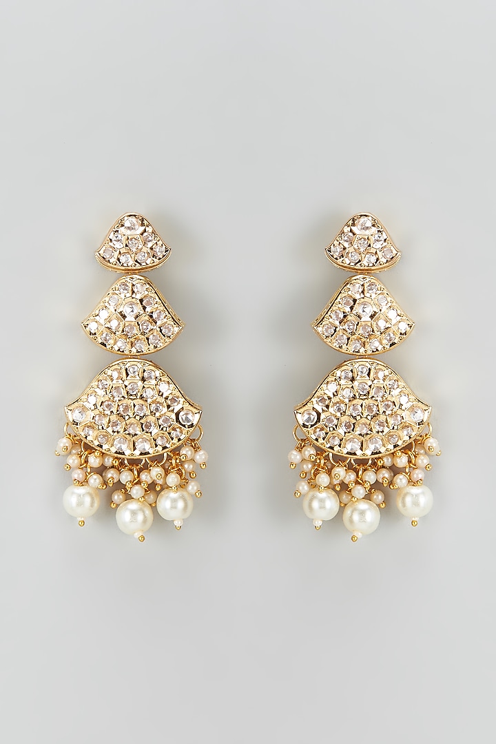 Gold Plated Kundan Polki & Pearl Dangler Earrings by Minaki at Pernia's Pop Up Shop