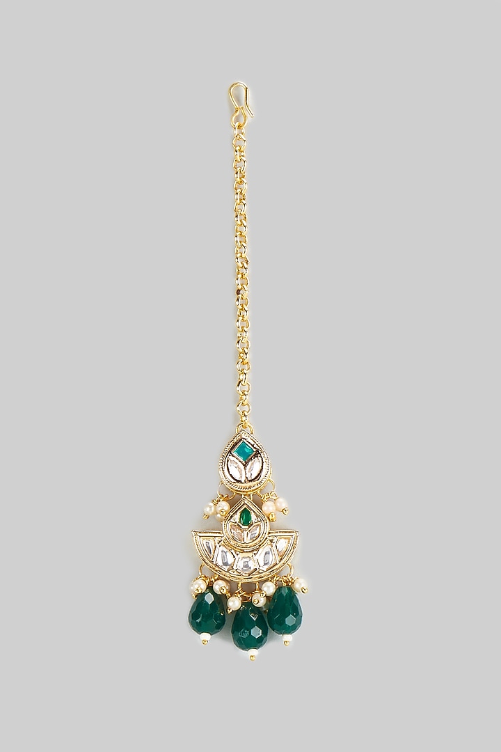 Gold Plated Kundan Polki & Stone Maang Tikka With Earrings by Minaki at Pernia's Pop Up Shop