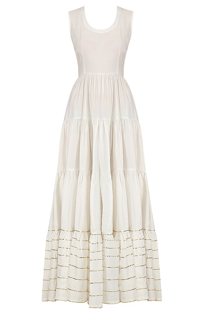 White tiered maxi dress and foil print kurta set available only at Pernia's Pop Up Shop.