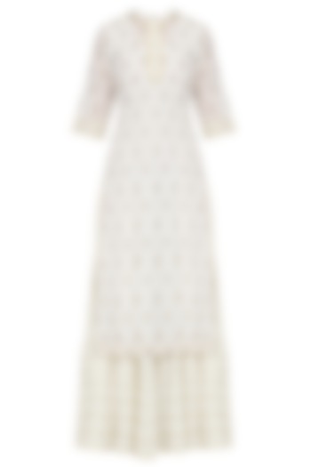 White Tiered Maxi Dress and Foil Print Kurta Set by Mint Blush