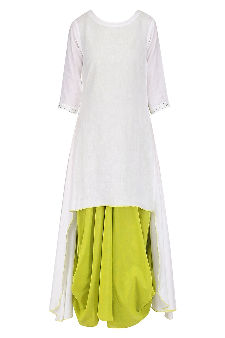 Green Drape Dress and White Tunic Set by Mint Blush