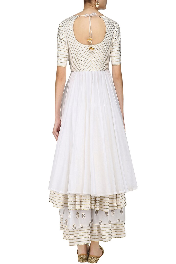 White and gold gota work double layer kalidaar kurta set available only at Pernia's Pop Up Shop.