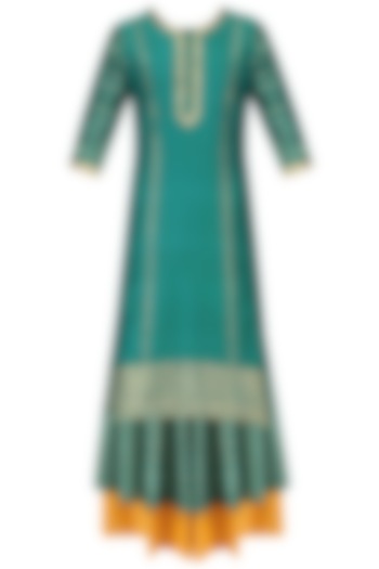Deep Green and Gold Gota Work Tunic with Layered Skirt Set by Mint Blush
