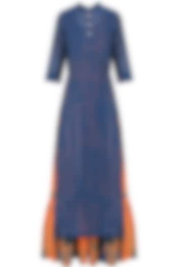 Navy Plain Kurta with Orange Tie and Dye Tiered Dress by Mint Blush