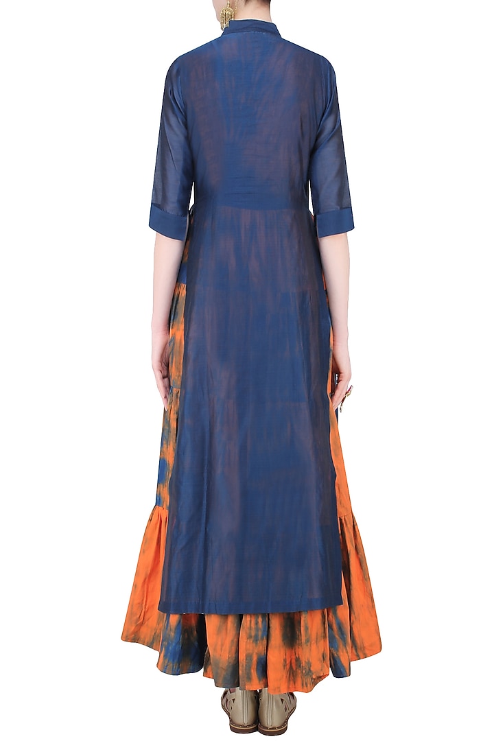 Navy plain kurta with orange tie and dye tiered dress available only at Pernia's Pop Up Shop.