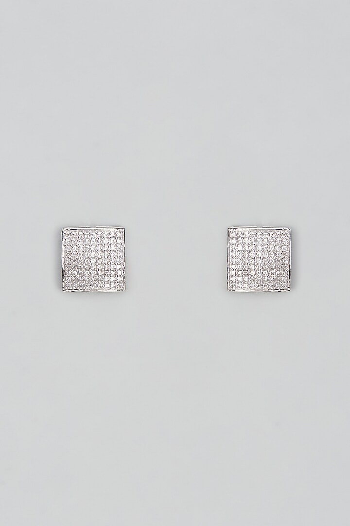 White Plated Cubic Zircon & Diamonds Stud Earrings In Sterling Silver by Mirelle at Pernia's Pop Up Shop
