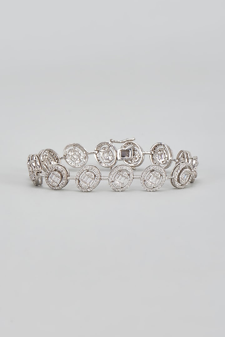 White Plated Cubic Zircon Openable Tennis Bracelet In Sterling Silver by Mirelle at Pernia's Pop Up Shop