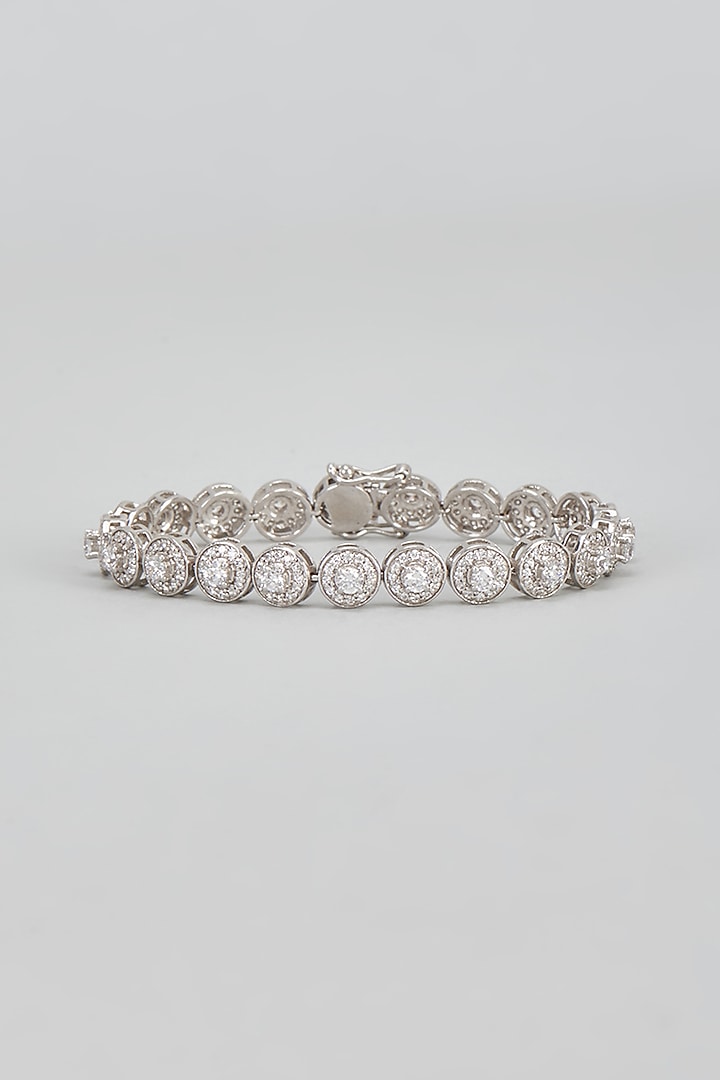 White Plated Cubic Zircon Openable Tennis Bracelet In Sterling Silver by Mirelle at Pernia's Pop Up Shop