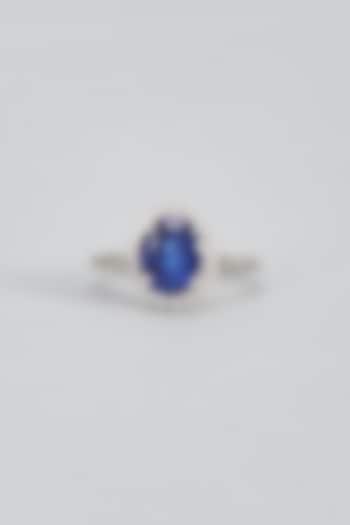 White Plated Cubic Zircon & Sapphire Stone Ring In Sterling Silver by Mirelle at Pernia's Pop Up Shop