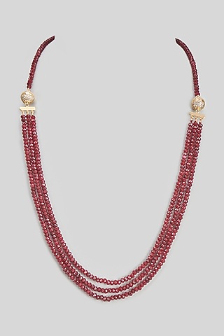 Gold Plated Ruby Stone 10 In 1 Detachable Pearl Mala In Sterling Silver (Set of 4) by Mirelle