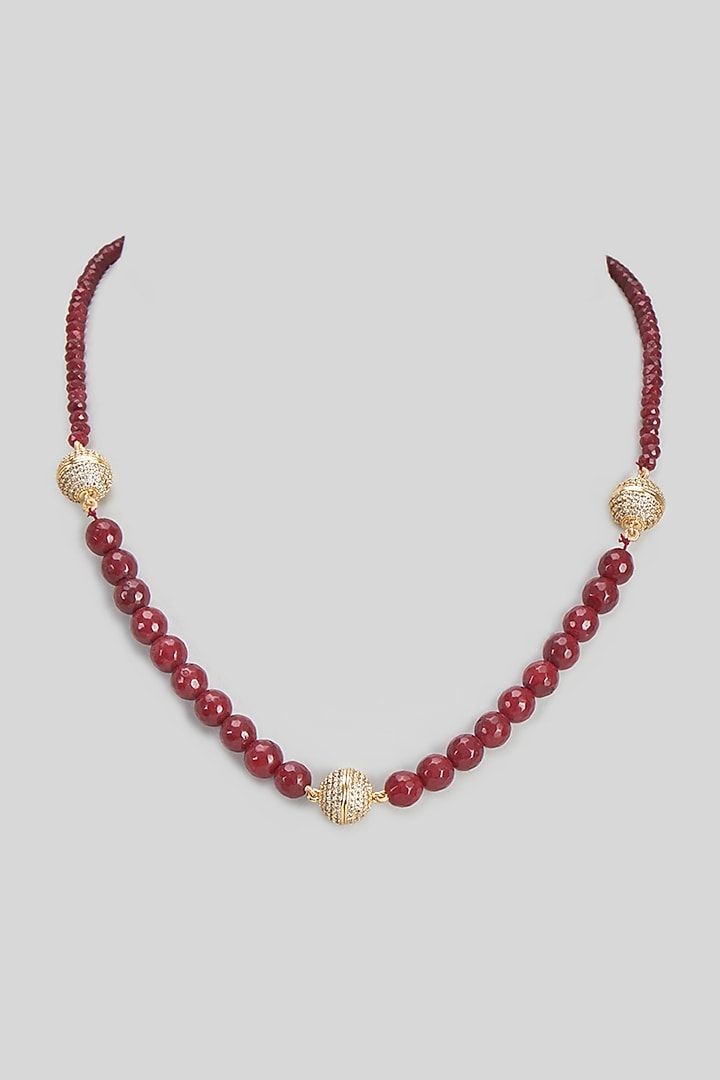Gold Plated Ruby Stone 10 In 1 Detachable Pearl Mala In Sterling Silver (Set of 4) by Mirelle at Pernia's Pop Up Shop