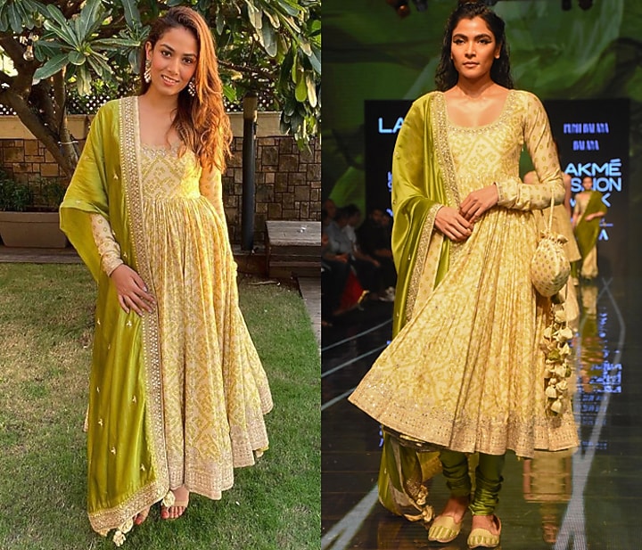 Henna Green Printed Bridal Anarkali With Dupatta by Punit Balana at Pernia's Pop Up Shop