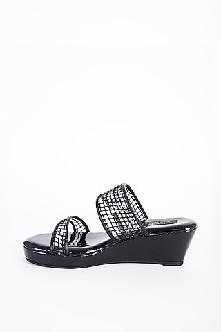 Black Vegan Leather Wedges by Miraki