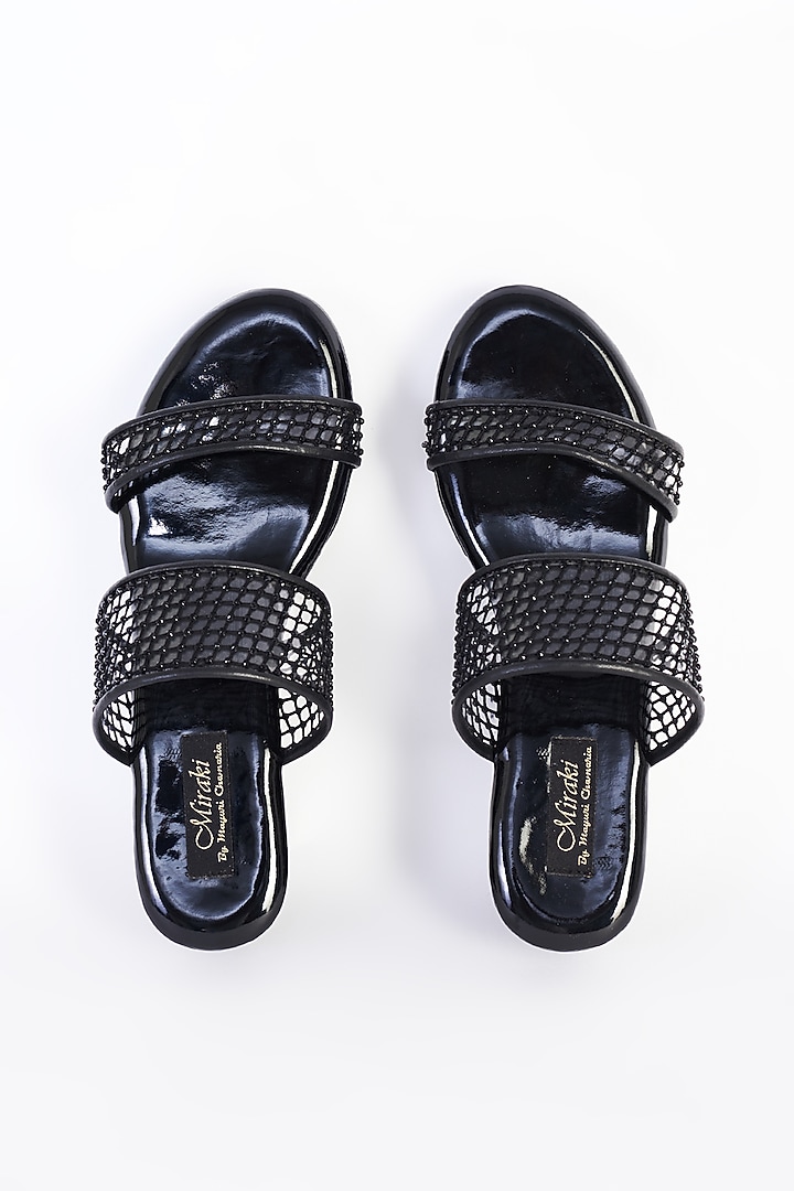 Black Vegan Leather Wedges by Miraki at Pernia's Pop Up Shop