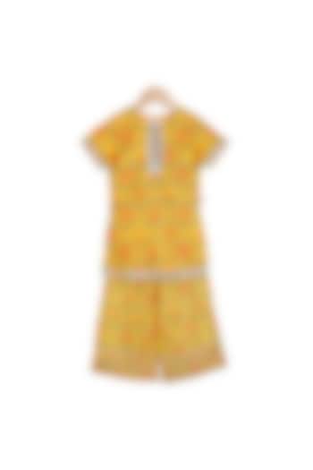 Yellow Embroidered Kurta With Pants For Girls by Mi Dulce An'Ya