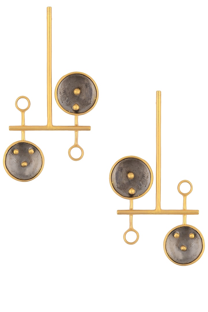 Gold and Gunmetal Plated Geometric Earrings by Misho