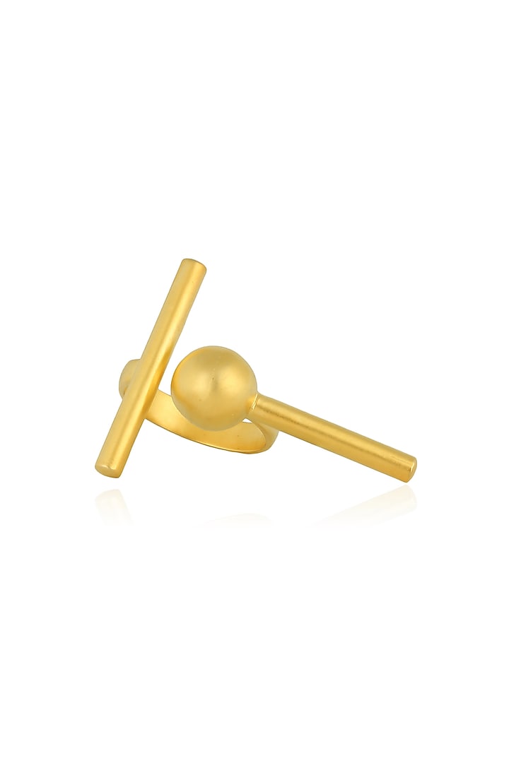 Gold plated open ring with horizontal bar and sphere ball by Misho