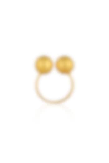 Gold plated 2 sphere ball drop adjustable ring by Misho