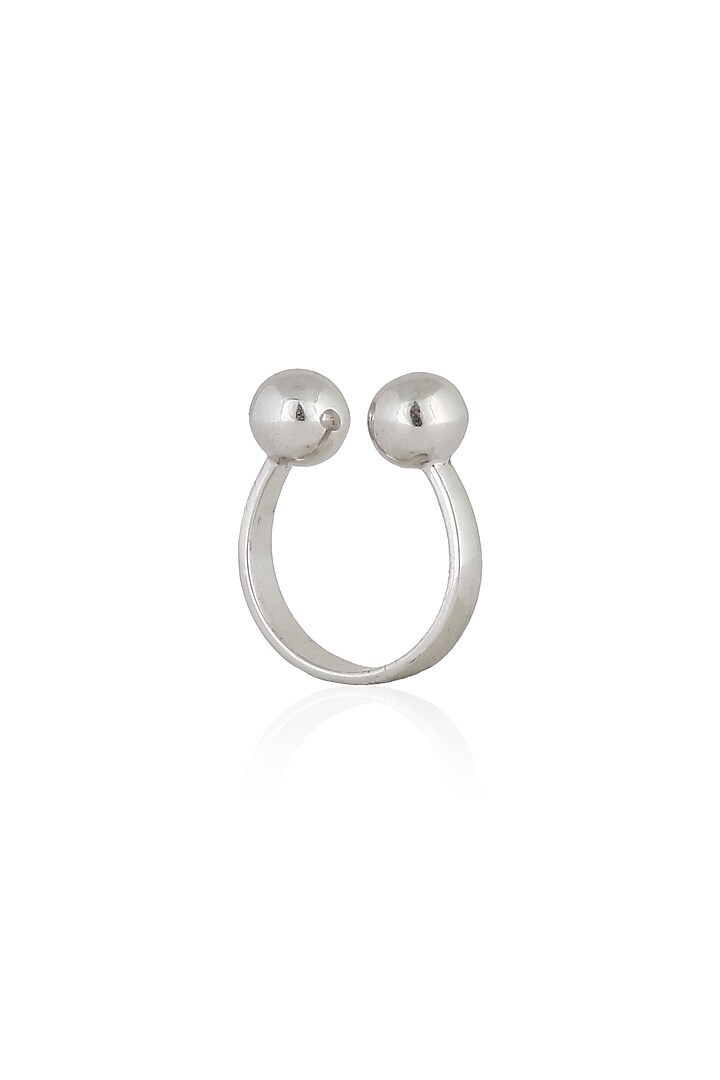 silver finish dual sphere ball midi rings by Misho