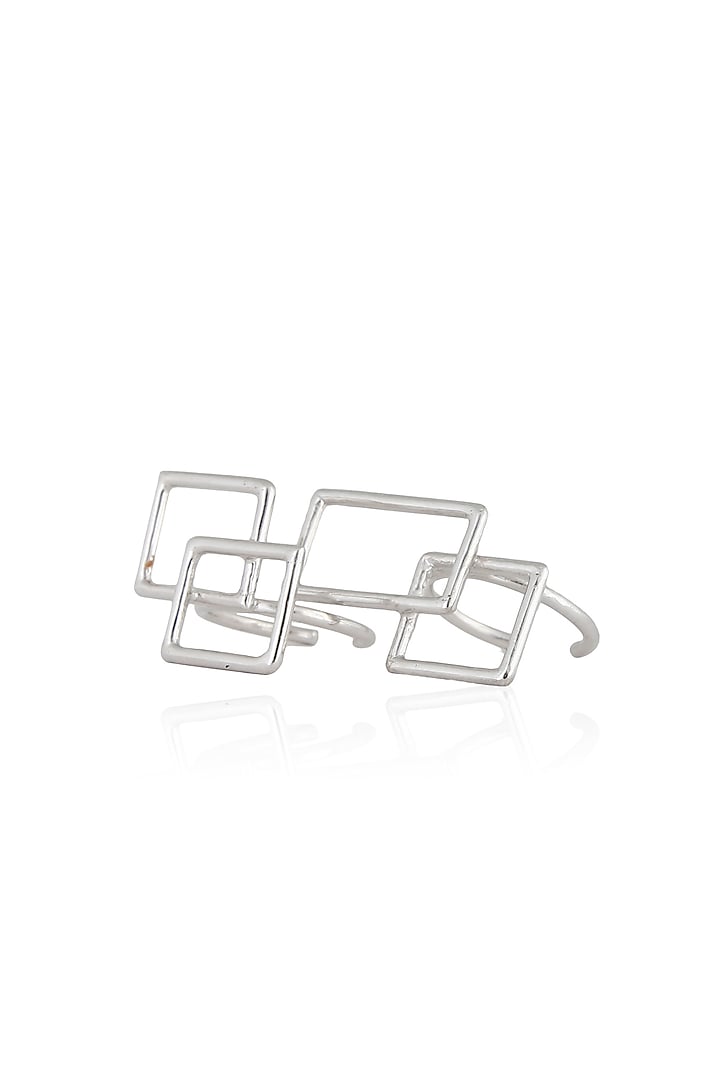 Silver abstract square midi rings by Misho