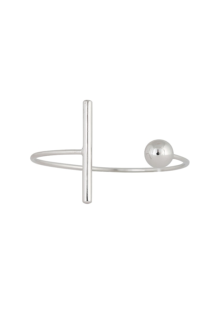 Silver finish bar and sphere ball adjustable open cuff bracelet by Misho