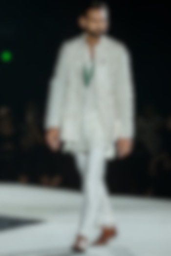 Ivory Pure Raw Silk Bundi Jacket Set by Mishru Men at Pernia's Pop Up Shop