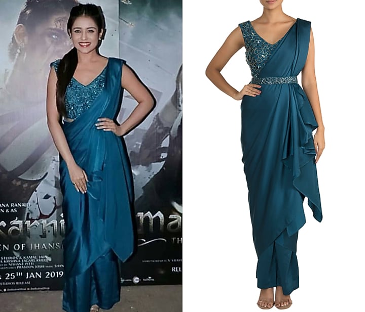 Cobalt Blue Milano Satin Pant Wedding Saree Set by Mehak Murpana at Pernia's Pop Up Shop
