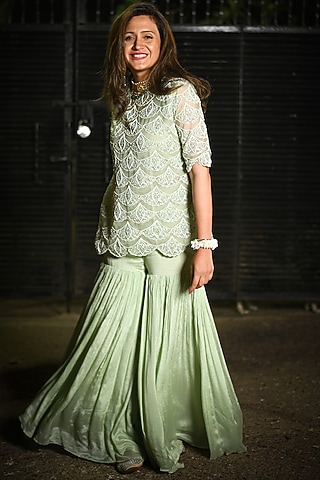 Sky Blue Organza Sharara Set by THE HOUSE OF KOSH