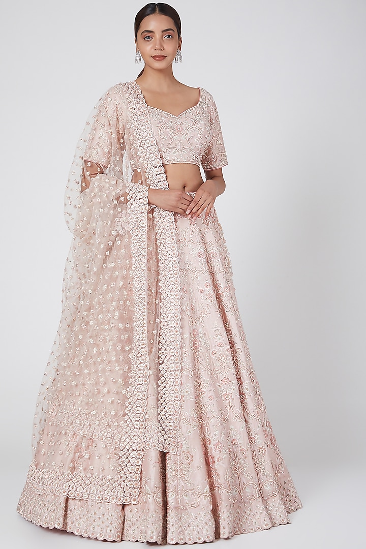 Blush Pink Aari Embroidered Lehenga Set by Megha & Jigar