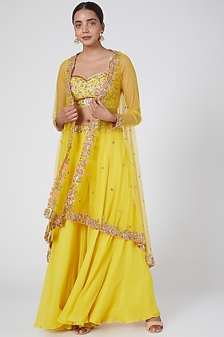 Yellow Embroidered Sharara Set by Megha &&nbsp;Jigar