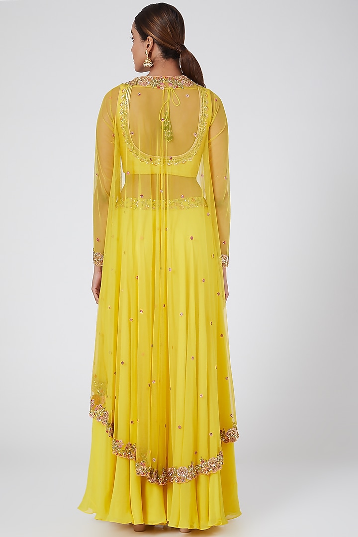 Yellow Embroidered Wedding Sharara Set by Megha & Jigar at Pernia's Pop Up Shop