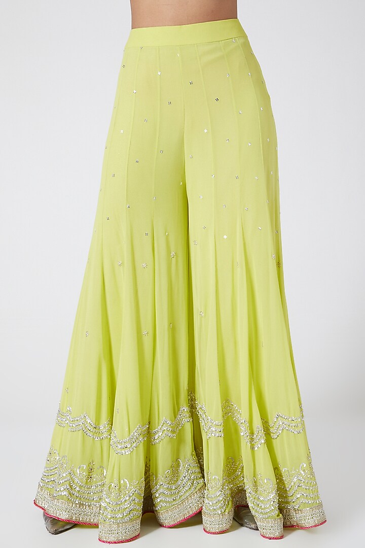 Lime Green Georgette Sequins Embroidered Gharara Set by Megha &&nbsp;Jigar at Pernia's Pop Up Shop