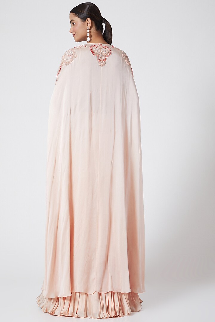 Mauve Embroidered Engagement Gown with Cape by Megha &&nbsp;Jigar at Pernia's Pop Up Shop
