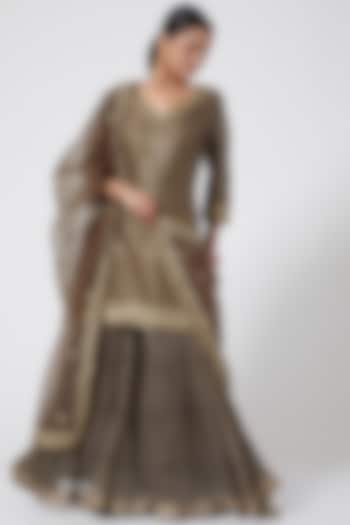 Beige Gold Cotton Embroidered Gharara Set by Megha & Jigar at Pernia's Pop Up Shop