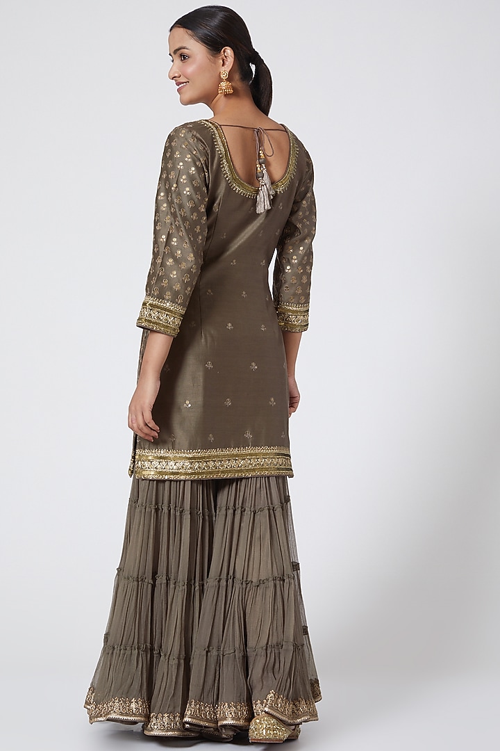 Beige Gold Cotton Embroidered Gharara Set by Megha & Jigar at Pernia's Pop Up Shop